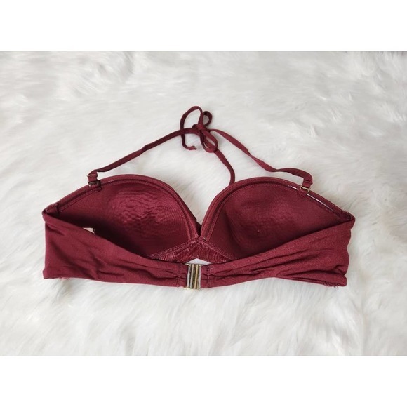 H&M Womens Bikini Swim Top Red Twist Halter‎ Underwired Padded 8 - Picture 2 of 4